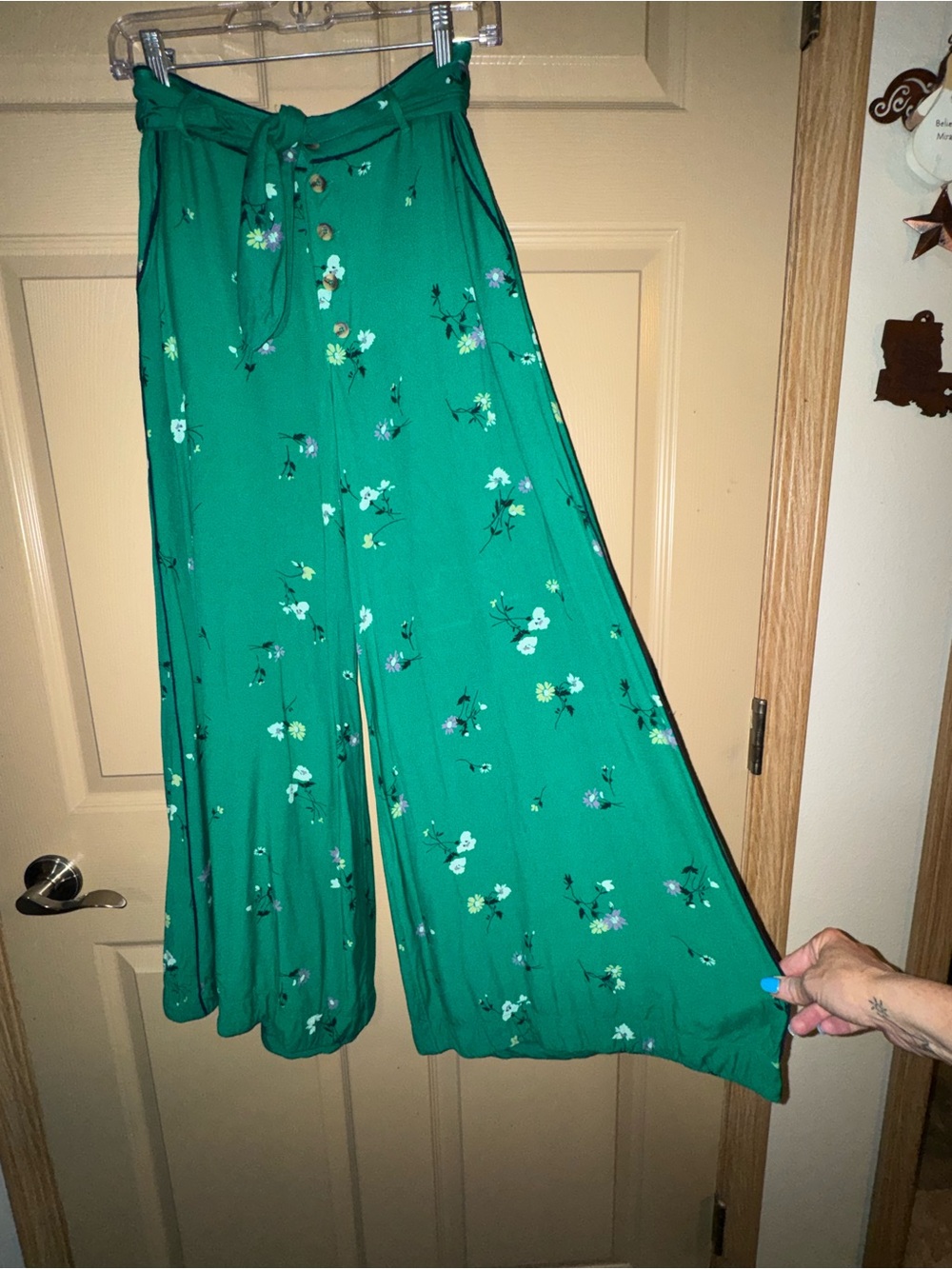 Free People Bennie Printed Wide Leg Pants Emerald Green Floral (OB898593)